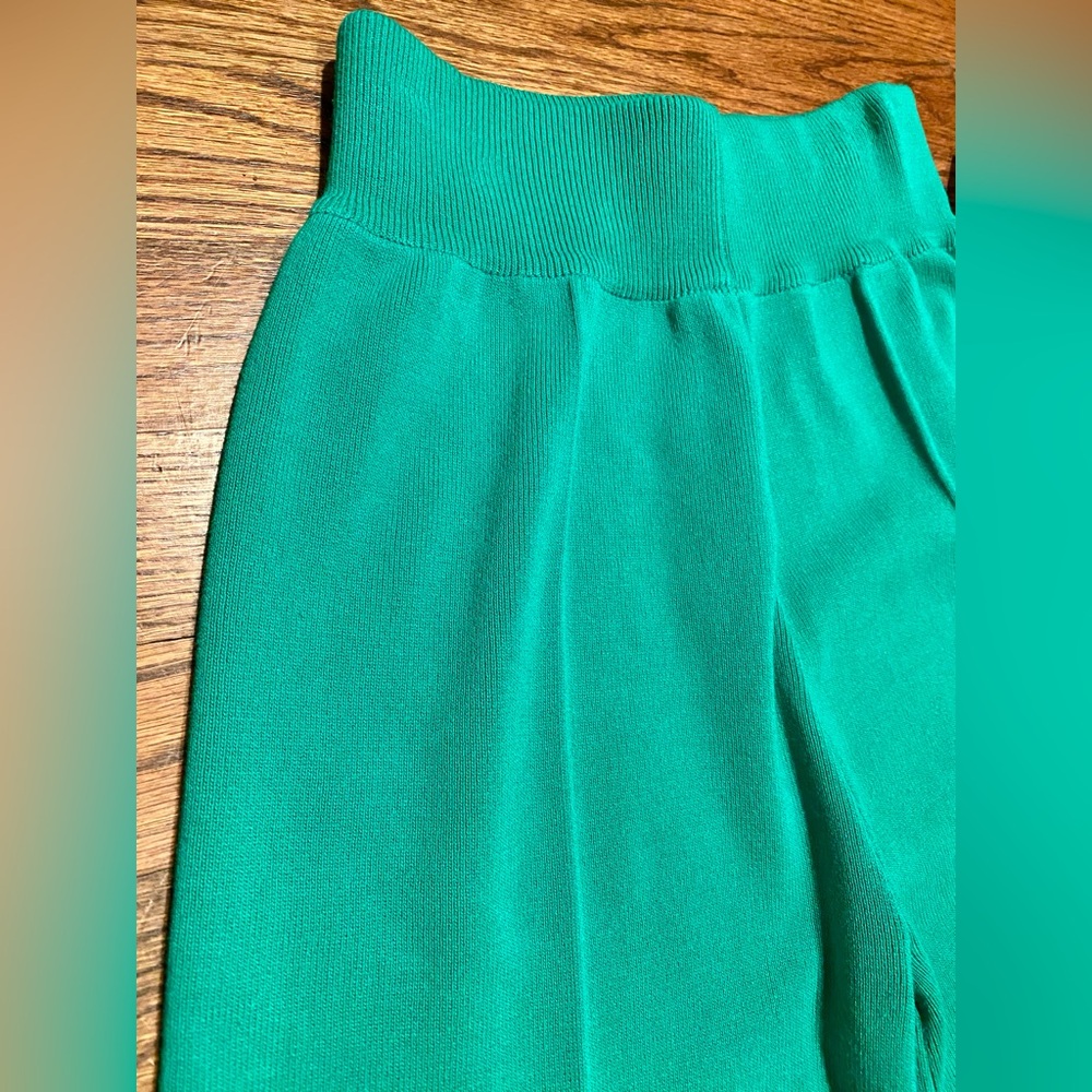 RIVR Green High Waisted Wide Leg Pants Stretch Knit Pull On Size S - Picture 6 of 13